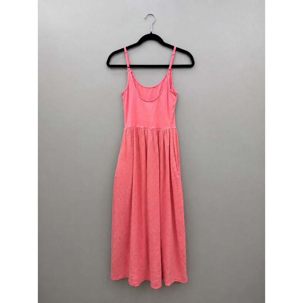 Ultra Flirt Coral Pink Gauze Maxi Dress With Pockets Adjustable Straps Medium - Picture 2 of 7